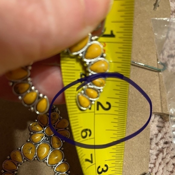 🌻 MOON SQUASH BLOSSOM Yellow Turquoise Dangle Earrings S925 Plated Southwestern - Picture 7 of 10